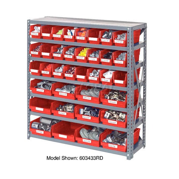Global Industrial Steel Shelving with Total 42 4inH Plastic Shelf Bins Red, 36x12x39-7 Shelves 603432RD - main